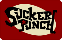 Red and white graphic logo with black, blocky serif text reading "Sucker Punch"