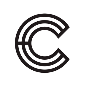 A black and white logo, featuring a bold letter "C"