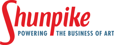 Red sans serif text reads "Shunpike" above blue sans serif text reading "Powering the Business of Art"