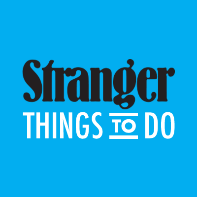 Blue square with black and white text reading "Stranger Things To Do"
