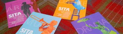 Four different volumes of a magazine titled "SITA" featuring different arts-focused covers.