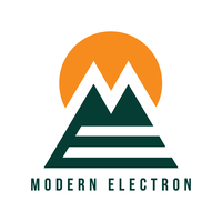 Vector logo of a mountain with a sun rising over. Text below reads "Modern Electron"