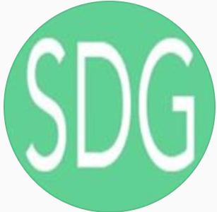 Green circle with white text, "SDG"