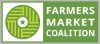 Decorative green logo, with green text box to the right reading "Farmers Market Coalition"