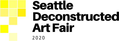 Series of yellow squares make up a logo to the left. Text on the right reads "Seattle Deconstructed Art Fair 2020"