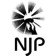 Illustration of the Statue of Liberty's hand holding up a flaming torch, light rays radiating from it. Text below reads "NJP"