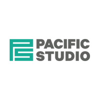 Teal abstracted letter "P" and letter "S" logo. Grey text to the right reads "Pacific Studio."