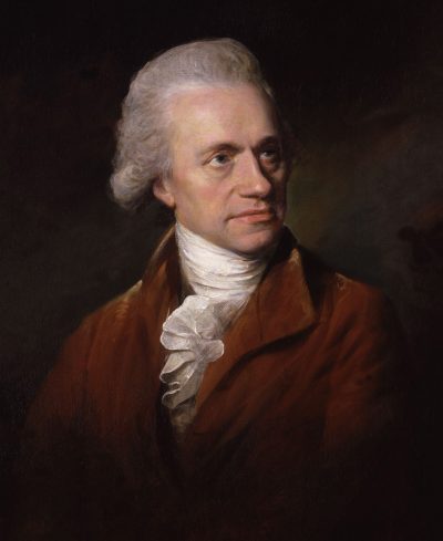 Period oil painting of a light skinned man with grey hair and a red coat from the 1700s