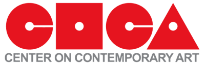 Abstract sans serif font reading "COCA" in red. Grey text below reads "Center on contemporary Art."