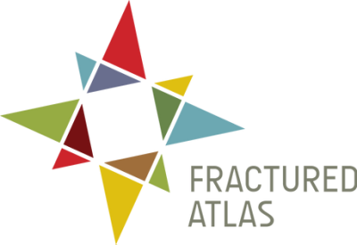 Abstracted compass design comprised of multi-colored triangles to the left of charcoal grey text that reads "Fractures Atlas"