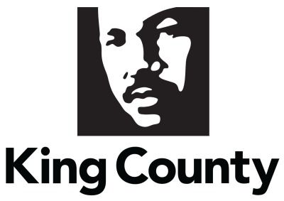 Vectorized black and white portrait of Martin Luther King Jr. Black text below reads "King County"