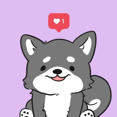 Digital drawing of a husky puppy with a social media heart icon over it's head