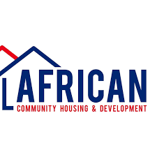 Blue and red logo with a house icon, and text reading "African Community Housing & Development"
