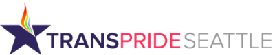 Purple red and grey text reads "Trans Pride Seattle" with purple red and grey star to the left of logo.