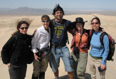Graduate students Eva Stueeken, Michele Cash (PhD, ’12), Sanjoy Som (PhD, ’10), Regina Carns, and Rika Anderson atop the Kelso Sand Dunes in the Mojave Desert during an astrobiology field workshop. Graduate students Eva Stueeken, Michele Cash (PhD, ’12), Sanjoy Som (PhD, ’10), Regina Carns, and Rika Anderson atop the Kelso Sand Dunes in the Mojave Desert during an astrobiology field workshop.