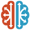 The BRAINS logo, based on the two halves of a brain, one half is orange and the other half is blue with arrows point in all directions to represent diversity