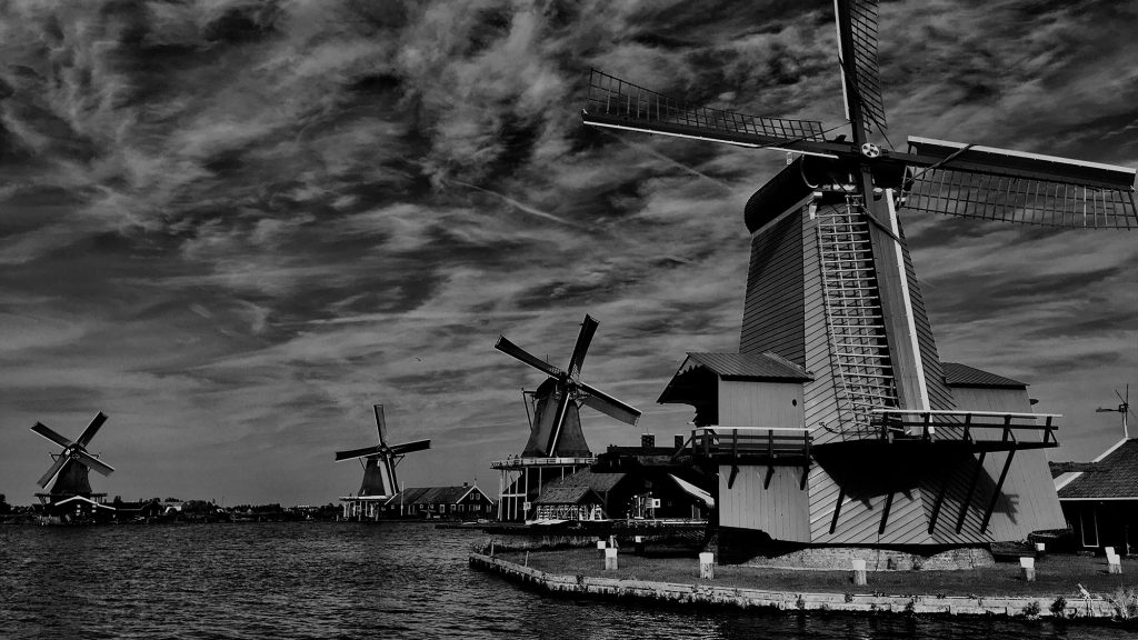 A photo of windmills in the Netherlands