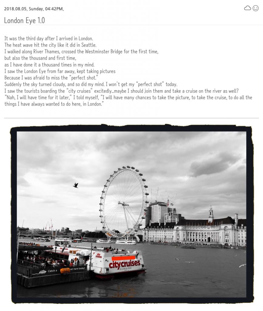 prose with black and white photo of London Eye