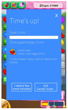 Screen shot of MyTime where user is given notice and encouragement to work on a goal