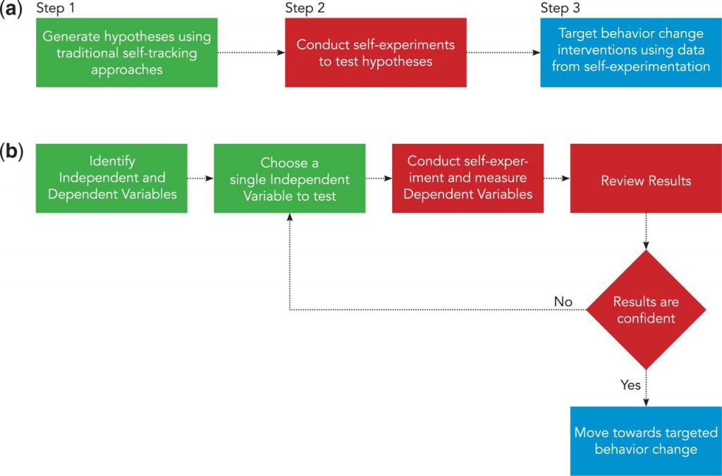 Self-experimentation framework flowchart showing process a person goes through to generate and test hypotheses.