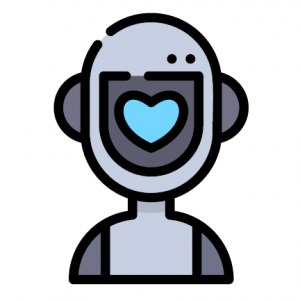 Robot logo with heart for face