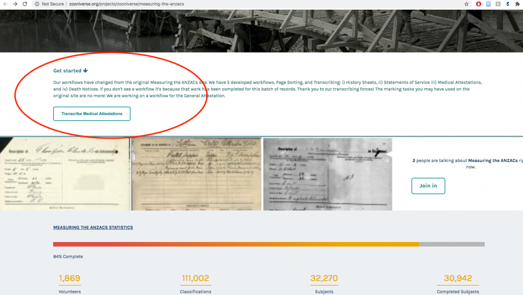 Screenshot showing how to choose a workflow in a Zooniverse project