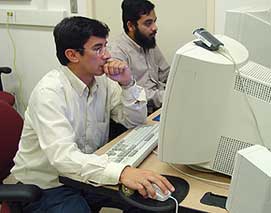 Biomedical informatics students at computers