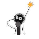 A soot Sprite holding a microphone