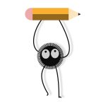 A soot Sprite holding a pencil