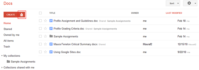 Screenshot of Google Docs main page