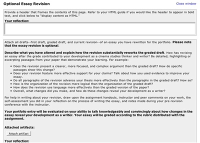 Screen shot of instructor-designed template