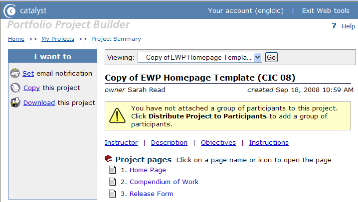 Screenshot of portfolio project builder page
