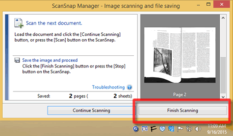 finish scanning button location