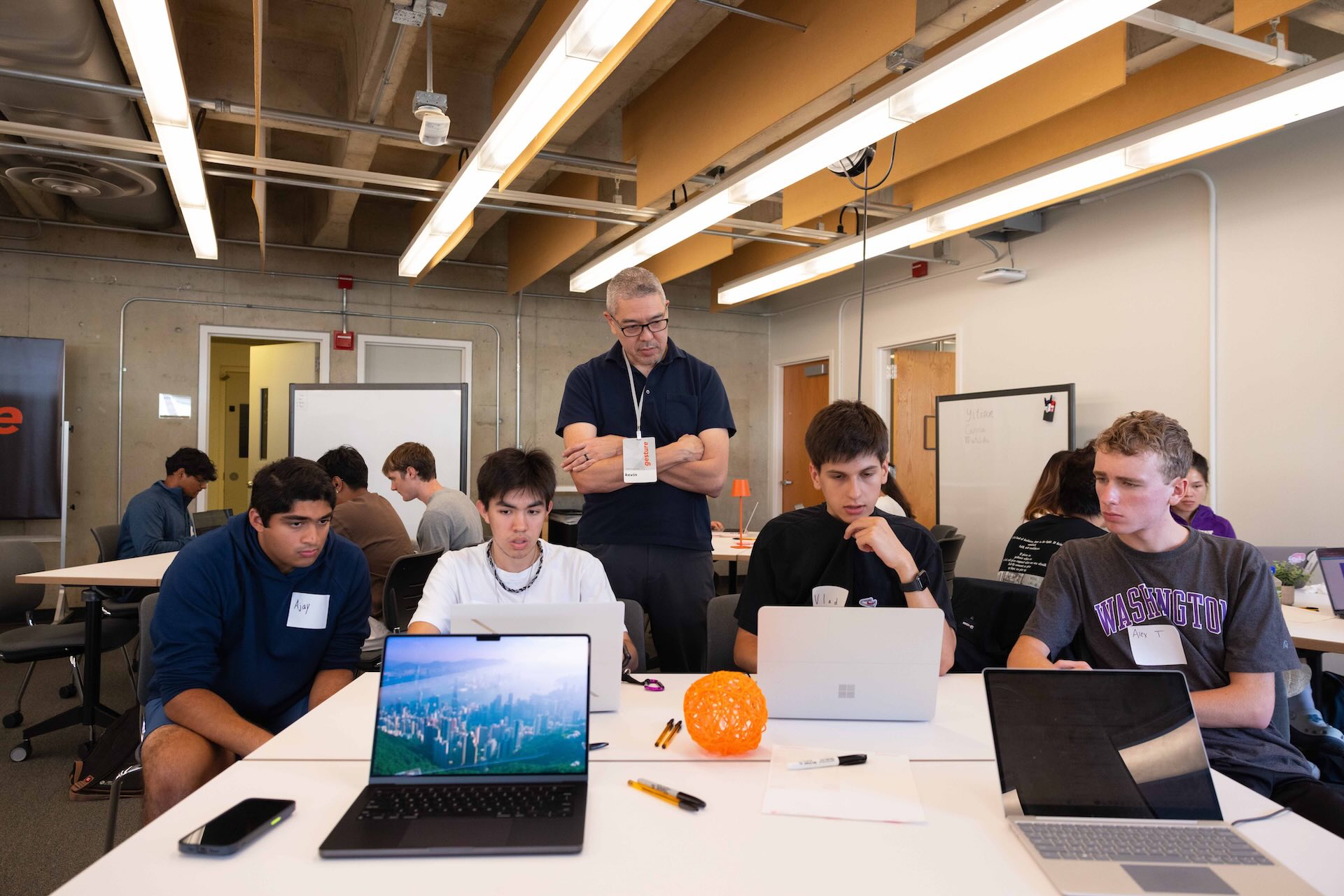 Students working at laptops
