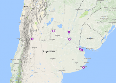 Map of northern Argentina noting clinic locations.