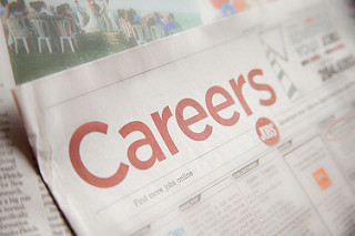 The word "Careers" displayed prominently in red on a color newspaper.
