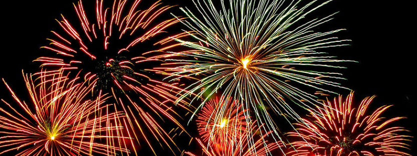 Fireworks exploding in a night sky.