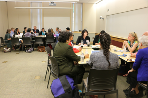 Workgroups of doctors, researchers, students and community members discuss injury-related health equity research at the 2017 iHeal Symposium.