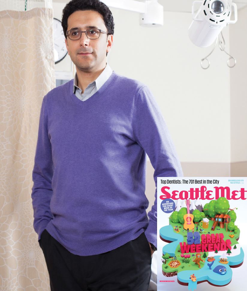 Ali Rowhani-Rahbar, M.D., Ph.D., M.P.H. poses in an exam room as pictured in Seattle Met magazine.