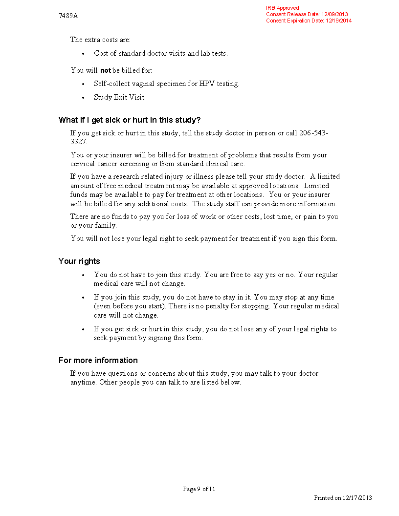 UW Home HPV or Pap Exam Study Informed Consent Form