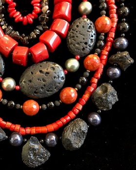 Dorothy Crandell stone bead necklaces in red and black