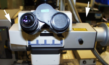 front view of the epifluorescence attachment showing the covers to the slider 