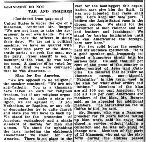 Colfax Gazette, Dec. 1, 1922, p. 4 