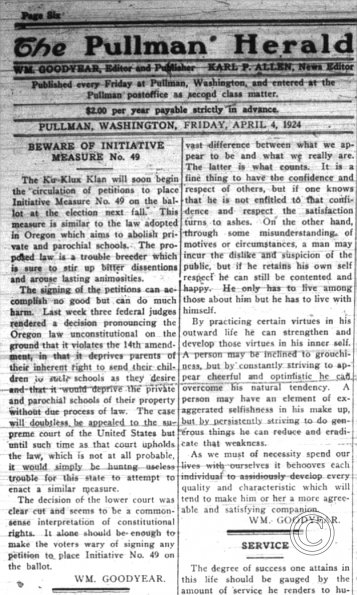 Pullman Herald, April 4, 1924, p. 6