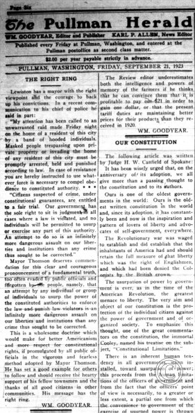 Pullman Herald, September 21, 1923, p. 6 