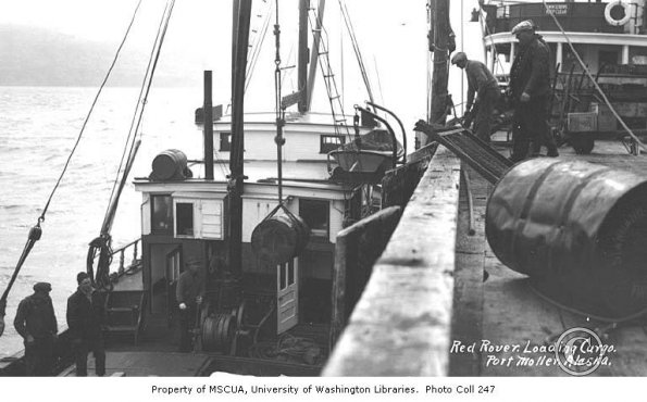 Loading cargo onto the cannery tender RED ROVER_ Port Moller_ ca_ 1912 