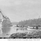 Passengers boarding rescue boats beside wreck of steamer MARIPOSA_ Fitzhugh Sound_ British Columbia_ October 8_ 1915 