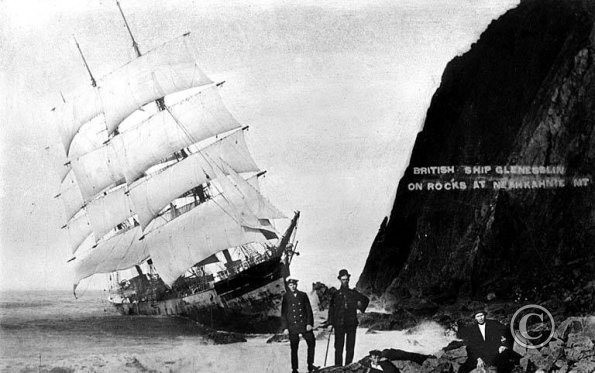 Wreck of the square rigger GLENESSLIN at Mt_ Neah-Kah-Nie_ Oregon coast_ 1913 