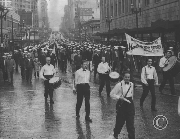 HandsOffBridges -- Longshoremen march in Labor Day Parade Seattle 1936 or 1937