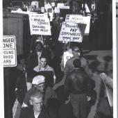 CMU Picketing during 1946 strike, photo by Mel Kirkwood